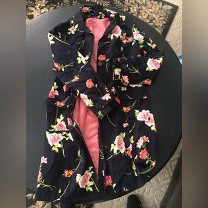 Evan Picone navy floral trench L
